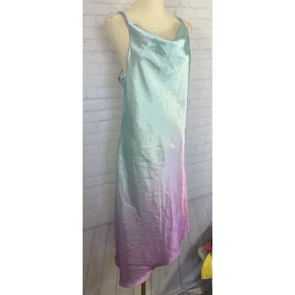 CLEARANCE Je Jadore Strappy Blue Purple Ombre Satin Cowl Neck Midi Medium Slip - Picture 2 of 8